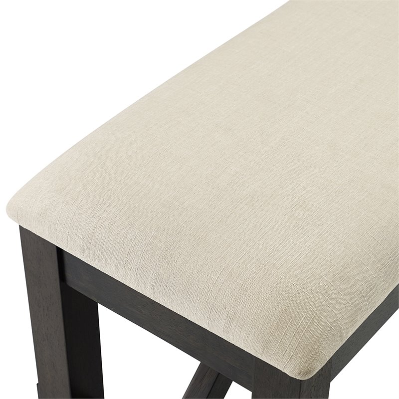 Pemberly Row Wood Bench with Upholstered Slate and Cream Linen Seat