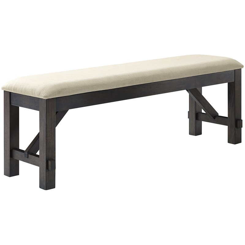 Pemberly Row Wood Bench with Upholstered Slate and Cream Linen Seat
