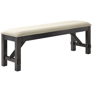 Pemberly Row Wood Bench with Upholstered Slate and Cream Linen Seat