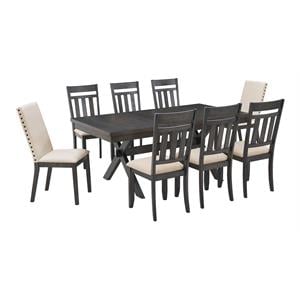 Pemberly Row 9-Piece Wood Dining Set in Slate and Cream