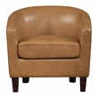 Pemberly Row Camel Faux Leather Tub Chair with Dark Espresso Wood Legs