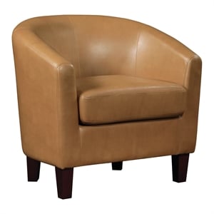 Pemberly Row Camel Faux Leather Tub Chair with Dark Espresso Wood Legs
