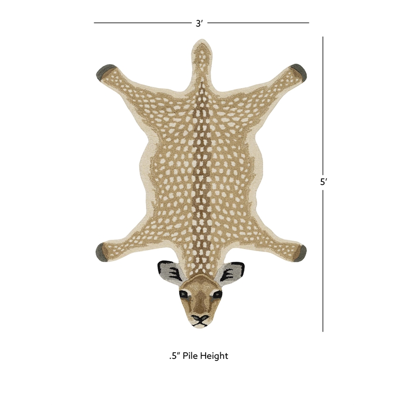 Pemberly Row 3'x5' Antelope Shaped Wool Accent Rug in Beige and Brown