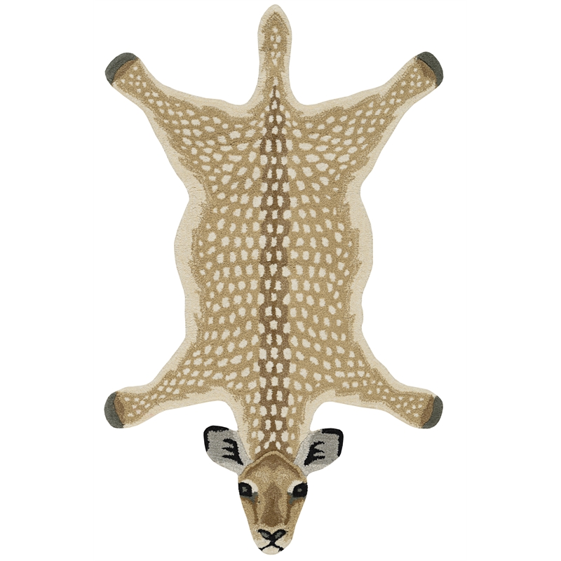 Pemberly Row 3'x5' Antelope Shaped Wool Accent Rug in Beige and Brown