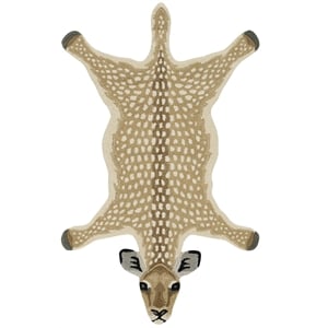 Pemberly Row 3'x5' Antelope Shaped Wool Accent Rug in Beige and Brown