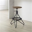 Pemberly Row Adjustable Metal Stool with Wood Seat in Brown/Matte Black