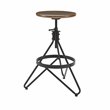 Pemberly Row Adjustable Metal Stool with Wood Seat in Brown/Matte Black