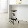 Pemberly Row Adjustable Metal Stool with Wood Seat in Brown/Matte Black