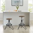 Pemberly Row Adjustable Metal Stool with Wood Seat in Brown/Matte Black