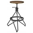 Pemberly Row Adjustable Metal Stool with Wood Seat in Brown/Matte Black