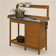 Pemberly Row Deluxe Potting Bench with Cabinet in Light Oak Finish