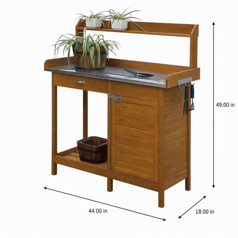 Pemberly Row Deluxe Potting Bench with Cabinet in Light Oak Finish