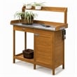 Pemberly Row Deluxe Potting Bench with Cabinet in Light Oak Finish