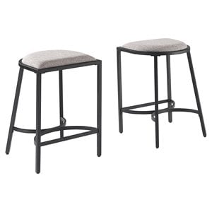 Pemberly Row 24&quot 2 Piece Metal Backless Stools in Gray and Matte Black