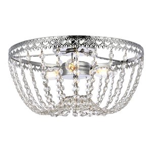 Pemberly Row 14&quot Iron and Crystal Flush Mount in Chrome Finish