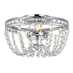 Pemberly Row 10&quot Iron and Crystal Flush Mount in Chrome Finish