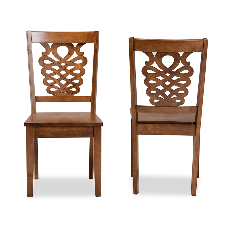 Pemberly Row Walnut Brown Dining Chair in Oak Wood (Set of 2)