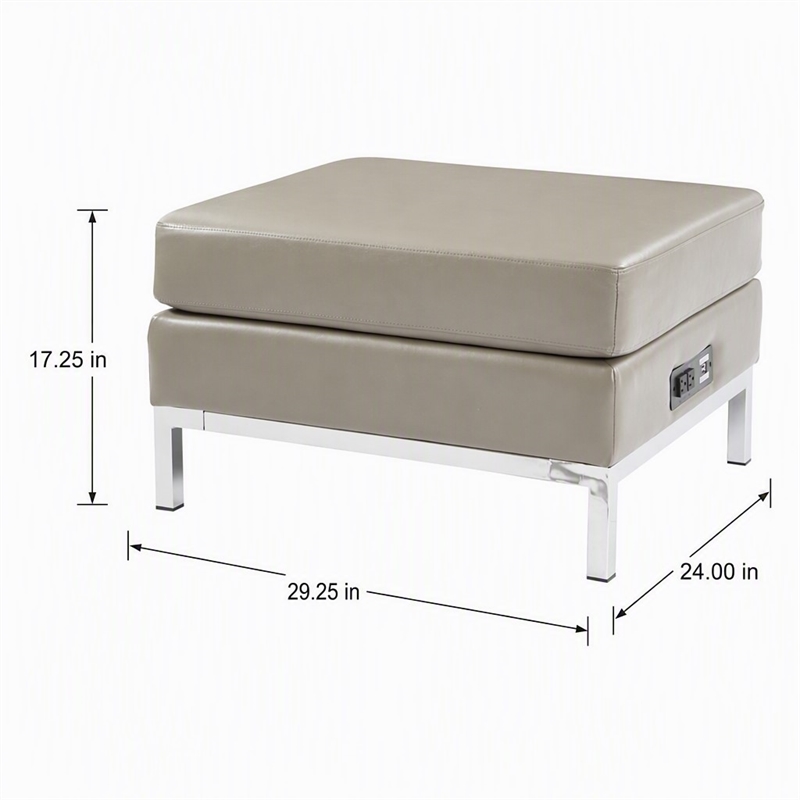 Pemberly Row Ottoman Modular Component with Chrome Base in Smoke Gray