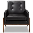 Pemberly Row Perris Faux Leather Lounge Chair in Black and Walnut