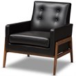 Pemberly Row Perris Faux Leather Lounge Chair in Black and Walnut