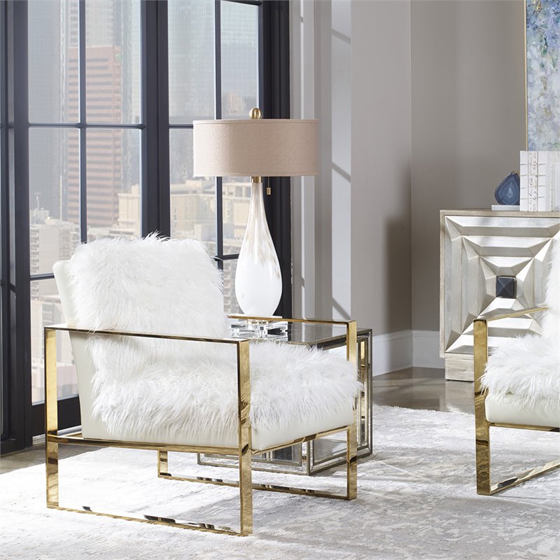 Pemberly Row Cardoni Iron Glass and Linen Table Lamp in White
