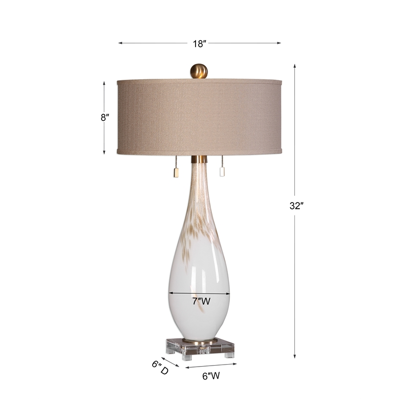 Pemberly Row Cardoni Iron Glass and Linen Table Lamp in White