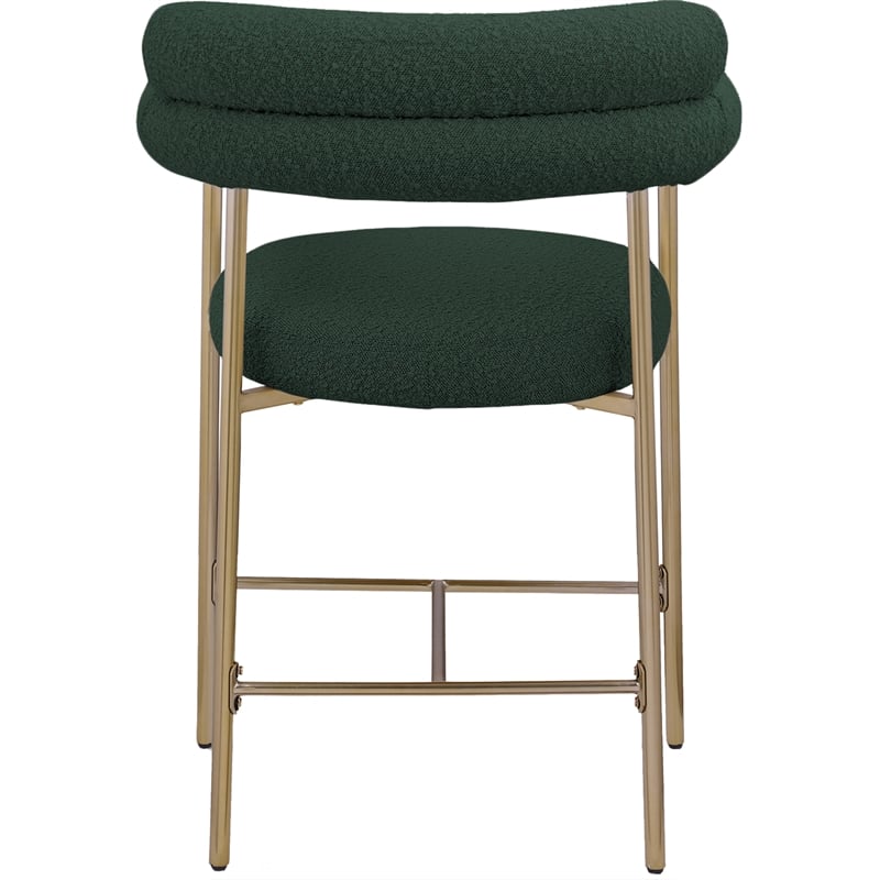 Pemberly Row Set of 2 Green Boucle Counter Stools with Brass Metal Frame