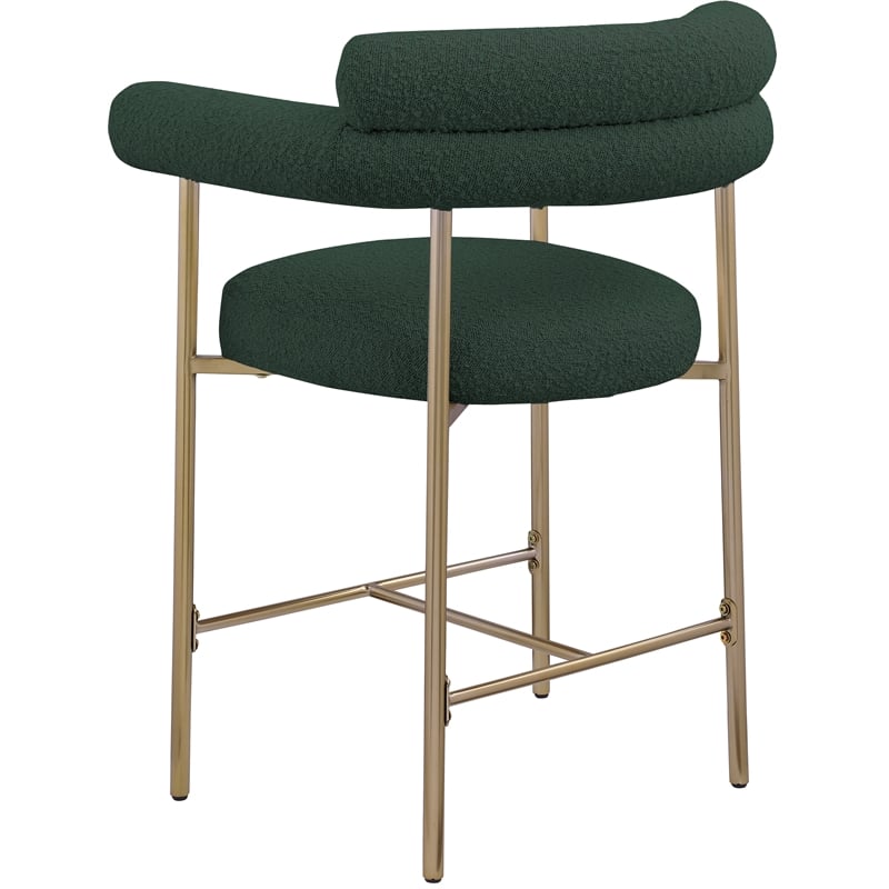 Pemberly Row Set of 2 Green Boucle Counter Stools with Brass Metal Frame