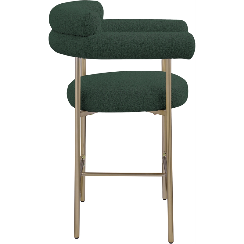 Pemberly Row Set of 2 Green Boucle Counter Stools with Brass Metal Frame