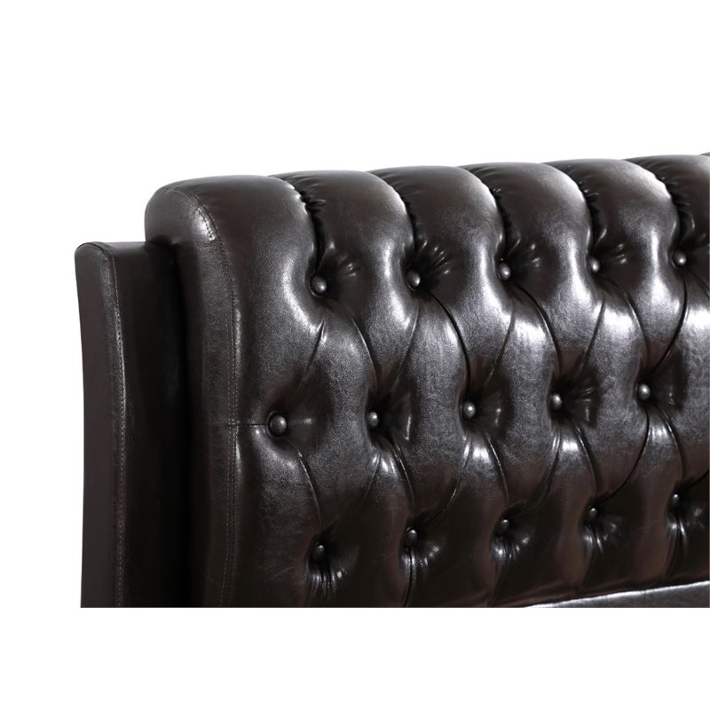 Pemberly Row Faux Leather Twin Upholstered Bed in Dark Brown Finish