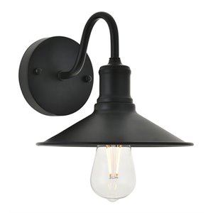 Pemberly Row 1-Light Black Metal Wall Sconce with Cone Shade