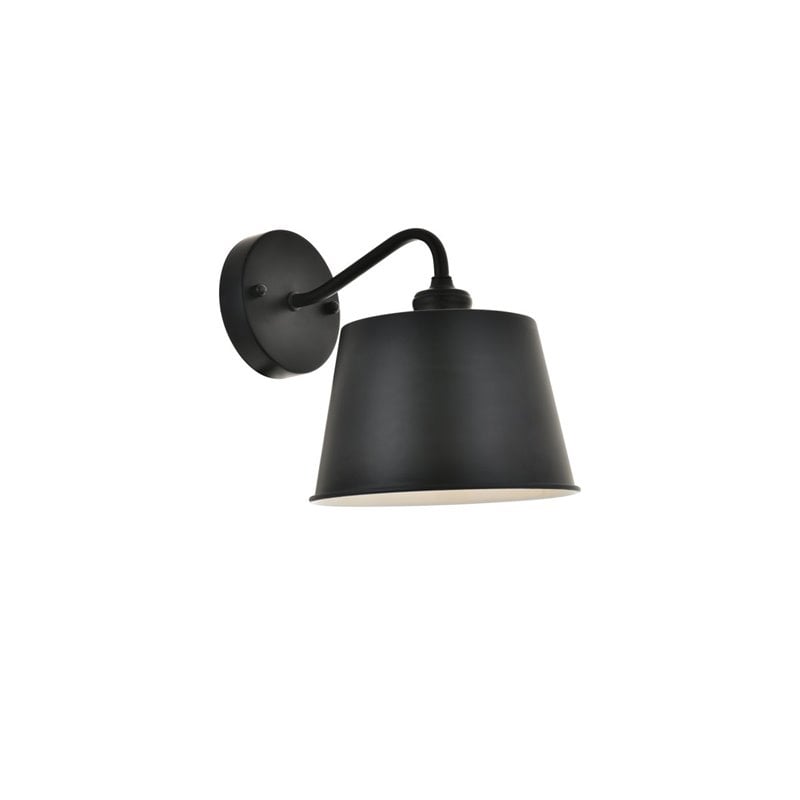 pemberly row 1-light black metal wall sconce with drum shade