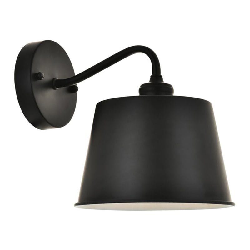 Pemberly Row 1-Light Black Metal Wall Sconce with Drum Shade