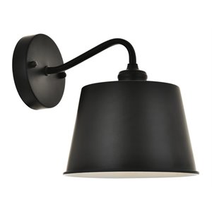 Pemberly Row 1-Light Black Metal Wall Sconce with Drum Shade