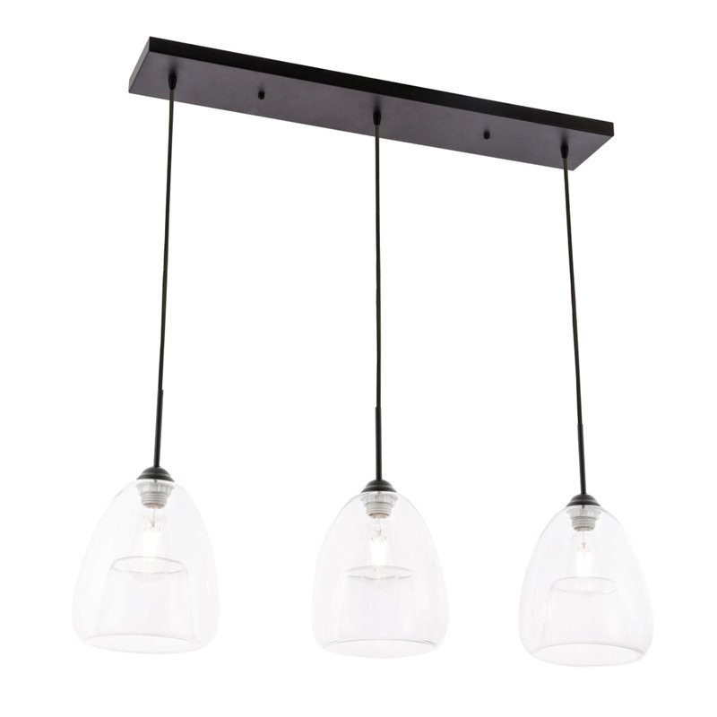 Pemberly Row 3-Light Mid-Century Metal Pendant in Black and Clear