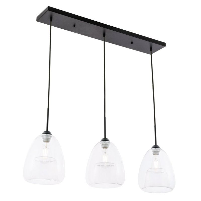 Pemberly Row 3-Light Mid-Century Metal Pendant in Black and Clear