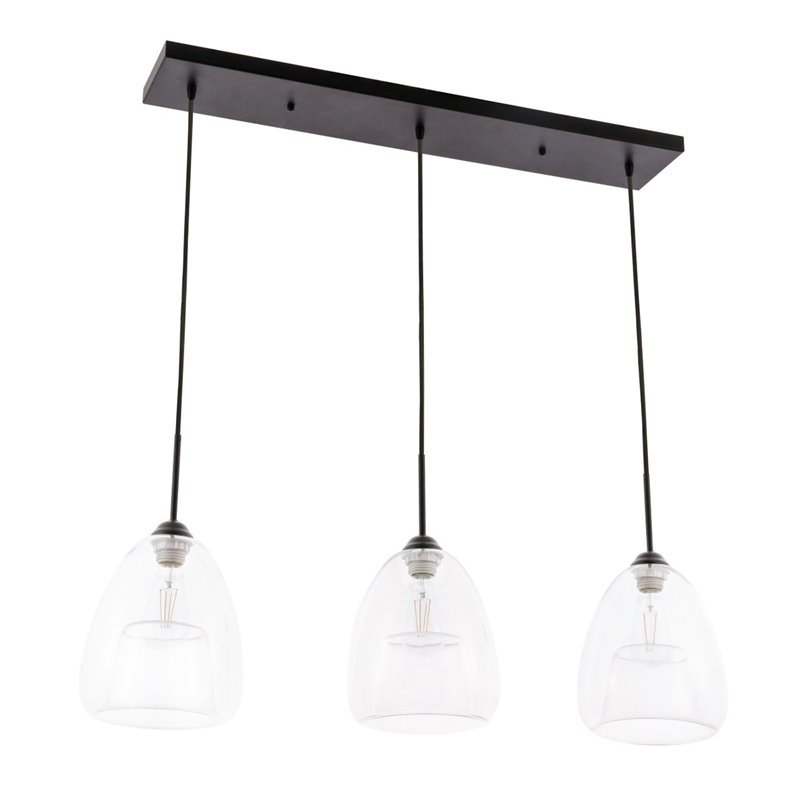 Pemberly Row 3-Light Mid-Century Metal Pendant in Black and Clear
