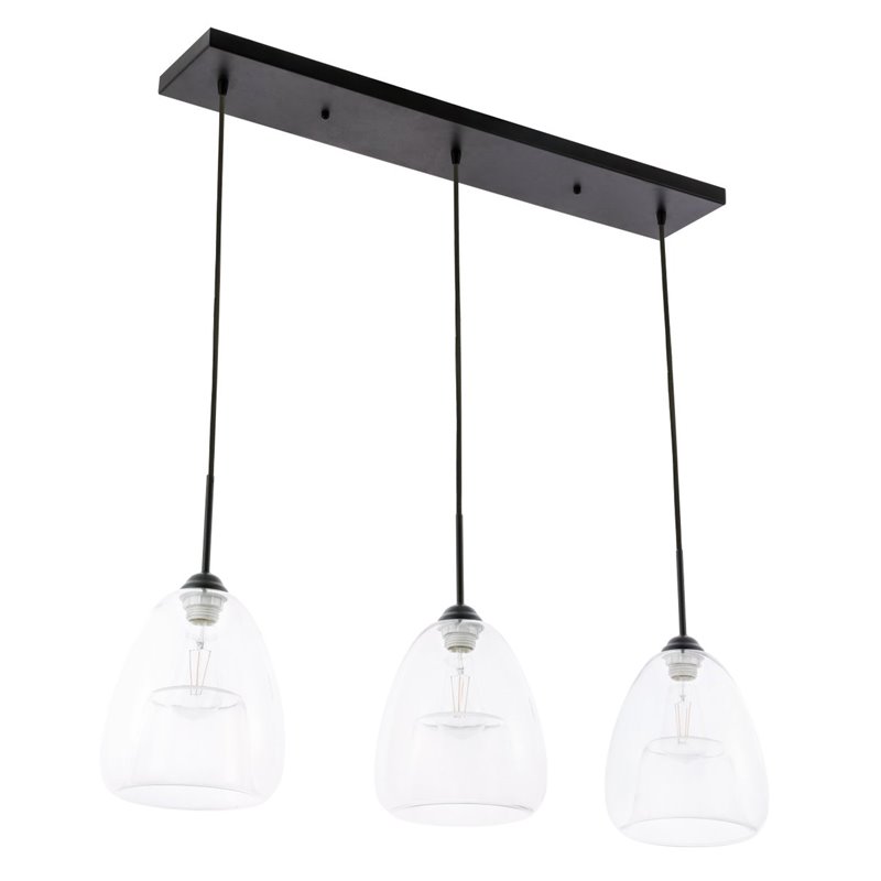 Pemberly Row 3-Light Mid-Century Metal Pendant in Black and Clear
