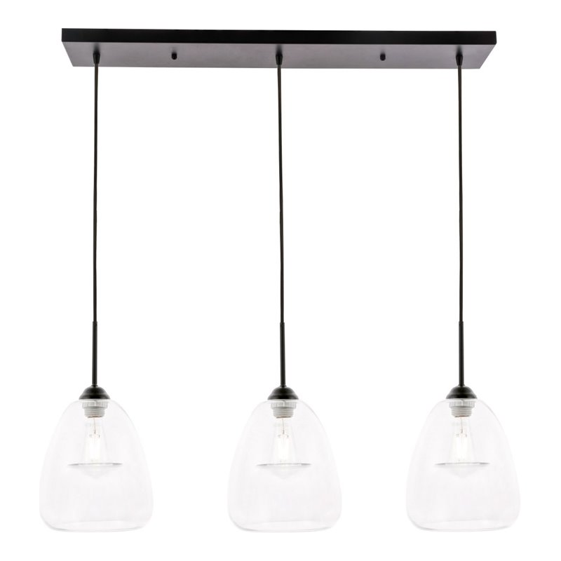 Pemberly Row 3-Light Mid-Century Metal Pendant in Black and Clear