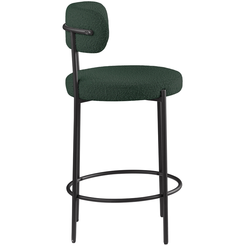 Pemberly Row Set of 2 Boucle Fabric Counter Stools in Green