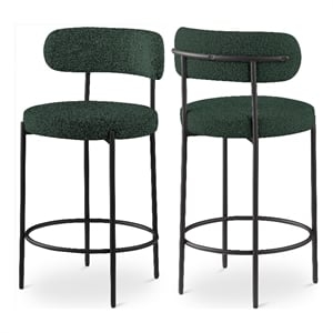 Pemberly Row Set of 2 Boucle Fabric Counter Stools in Green