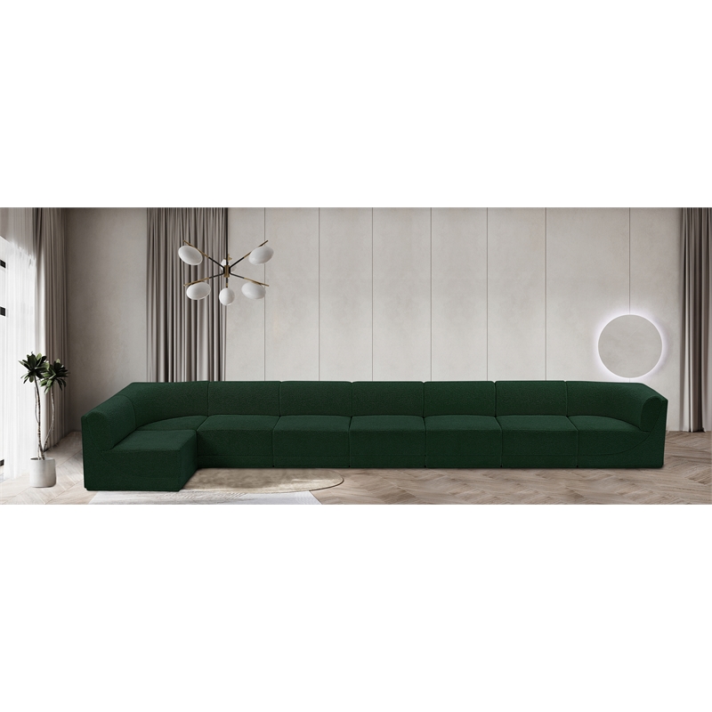 Pemberly Row Modular Sectional in Green Boucle Fabric with Curved Corners