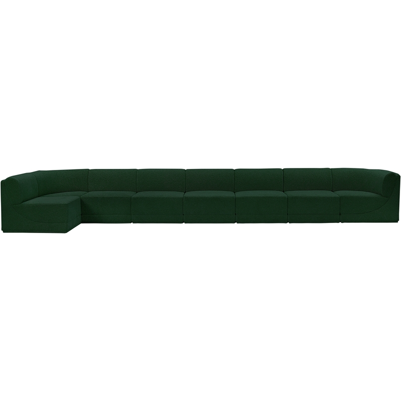 Pemberly Row Modular Sectional in Green Boucle Fabric with Curved Corners