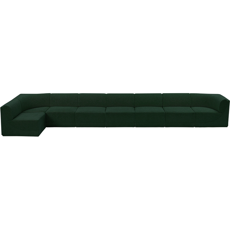 Pemberly Row Modular Sectional in Green Boucle Fabric with Curved Corners