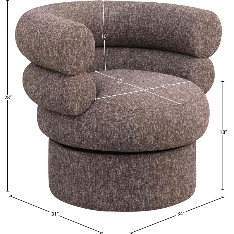 Pemberly Row Swivel Accent Chair in Brown Linen Textured Fabric with Tufting