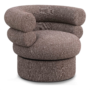 Pemberly Row Swivel Accent Chair in Brown Linen Textured Fabric with Tufting