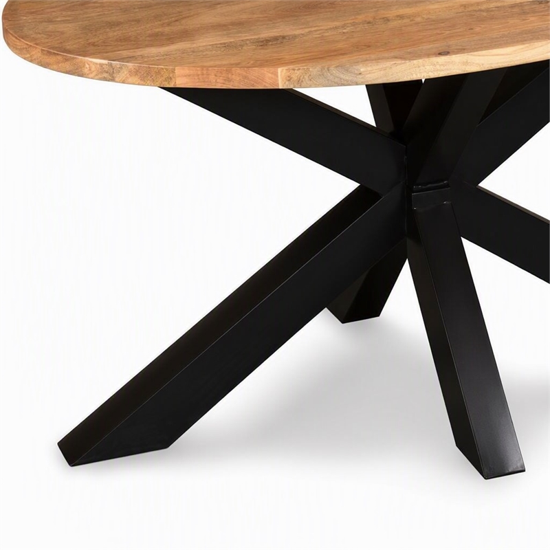 Pemberly Row Oval Mango Wood Dining Table with Black Metal Cross-Legs