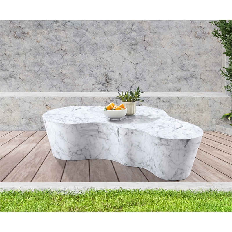 Pemberly Row 59.5 in White Marble Finish Indoor/Outdoor Concrete Coffee Table