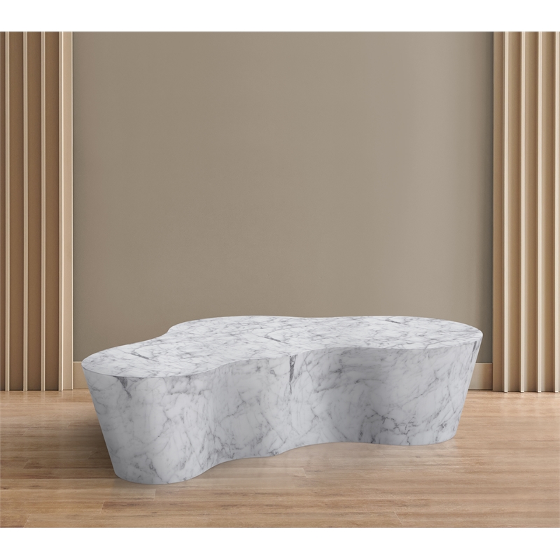 Pemberly Row 59.5 in White Marble Finish Indoor/Outdoor Concrete Coffee Table