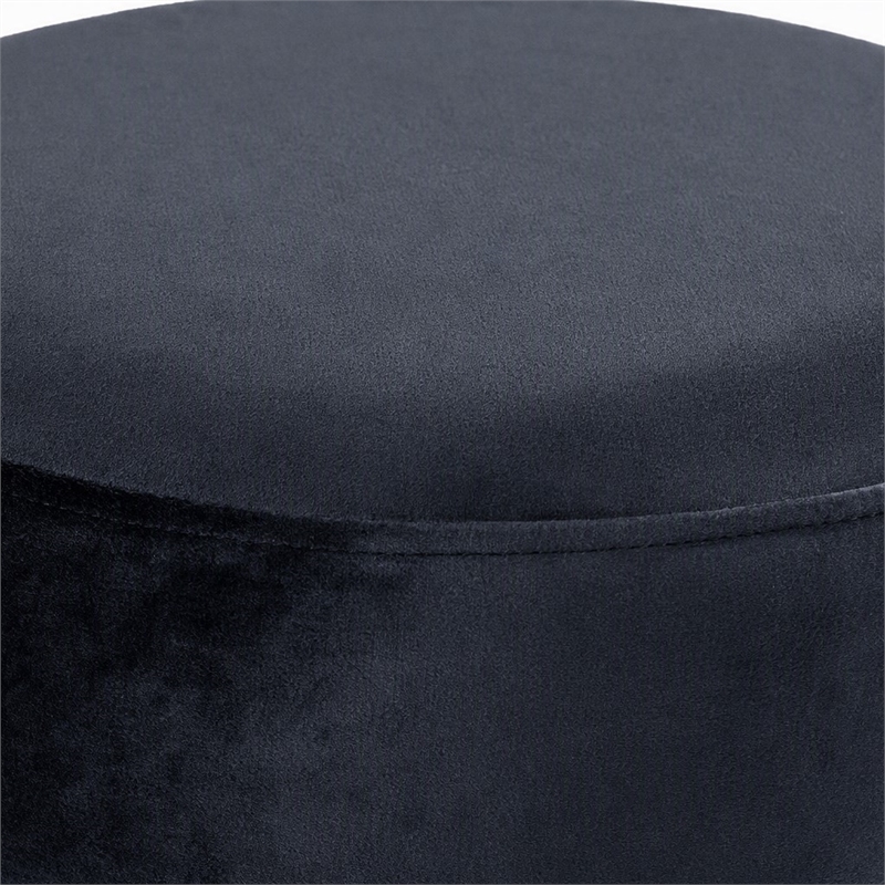 Pemberly Row Velvet Ottoman Stool in Black with Chrome Steel Band